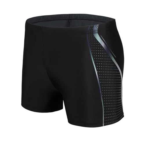 WHCREAT Bañador Hombre Natación Secado Rápido Bañadores Boxer con Cordón, Tecnología Negra L