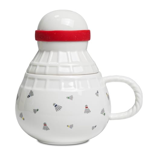 ZONSUSE Taza Bádminton Creativa, Mug Café Cerámica Forma Esfera con Tapa, Accesorio Original para...