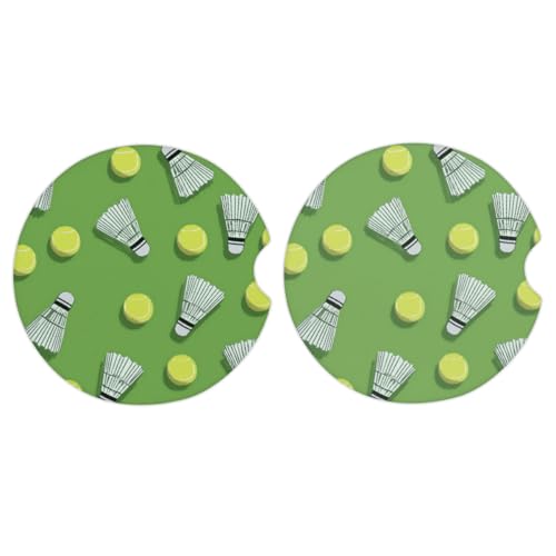 Ginfult Posavasos de bádminton con diseño de pelota de tenis, 2 unidades, posavasos de cerámica...