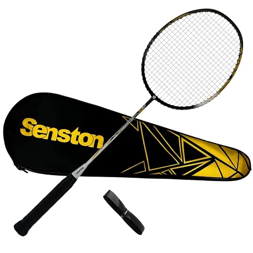 Senston Raqueta de bádminton ligera 100% de carbono completo con empuñadura y bolsa de bádminton
