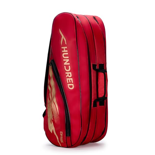 HUNDRED Cosmogear Badminton Kit-Bag (Red, Size: Large) | Double Zipper | Bag with Front Zipper...