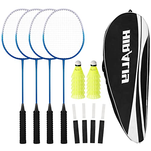 HIRALIY Juego de 4 Raquetas de bádminton para Juegos de Patio al Aire Libre, Incluye 4 Raquetas, 12...