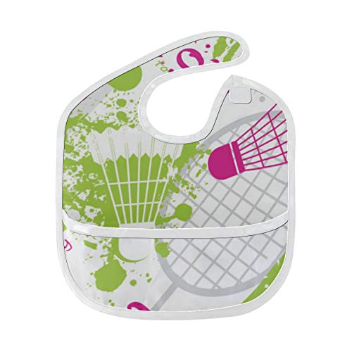 Baby Boy Baberos Alimentando raqueta de bádminton y raqueta de tenis Mancha blanda personalizada...