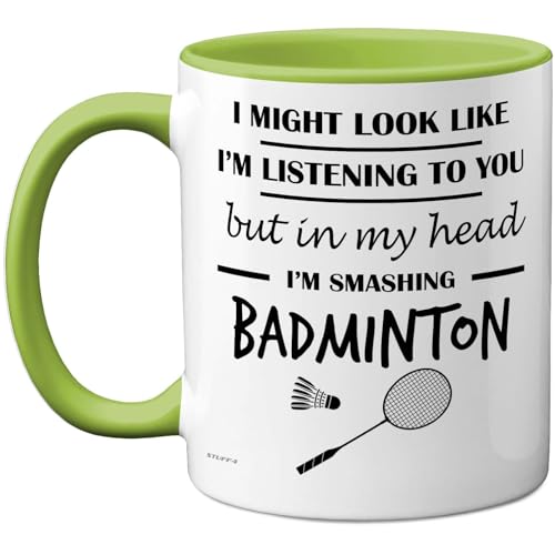 Stuff4 Taza de bádminton con texto en inglés 'In My Head', regalo divertido para los amantes del...
