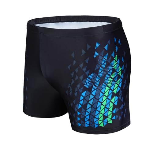AMZSPORT Bañador de Hombre Secado Rápido Bañadores Boxer con Cordón, Negro Azul M
