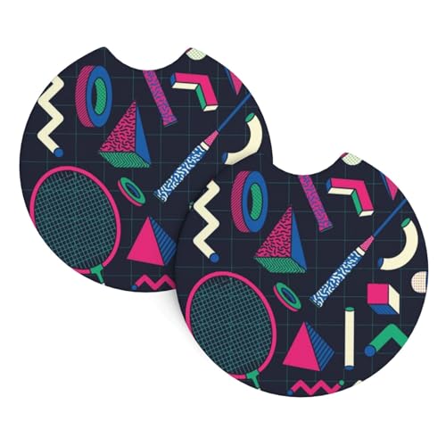 Juego de 2 posavasos para coche, diseño retro de raqueta de bádminton