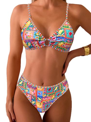 Fanuerg Conjunto de Bikini Triangular para Mujer, Traje de baño de Dos Piezas con Anillo en O,...