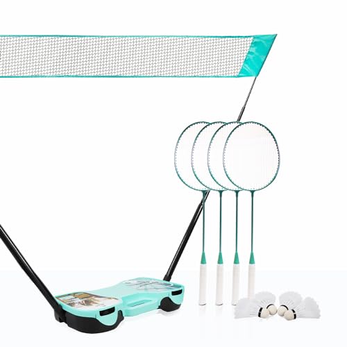 Enovi EasyGo - Juego de bádminton con 4 raquetas, red de bádminton, 4 volantes, caja de...