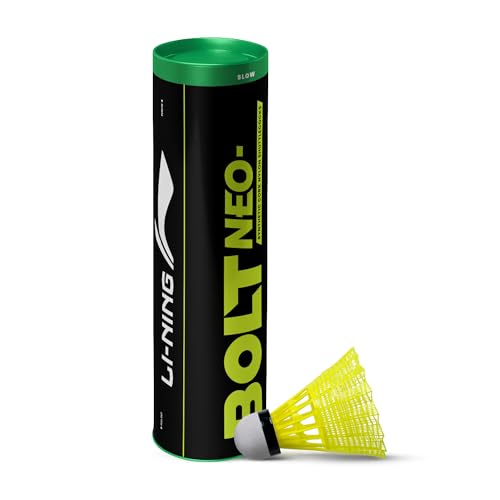 Li-Ning Bolt Neo (6 en 1) Volantes de bádminton de Nailon (Amarillo) Pene de lanzadera, Unisex, 6...