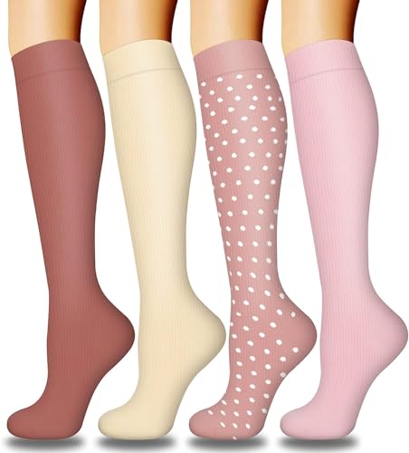 DRESHOW 4 Pares Calcetines de Compresión para Mujeres y Hombres Circulatorio Mejor Soporte para...