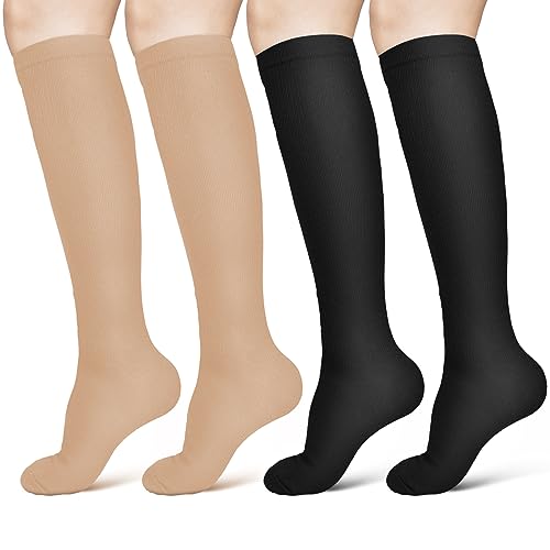 ACWOO 2 Pares Calcetines de Compresion para Hombres y Mujeres, 15-20 mmHg Calcetines de Compresión,...