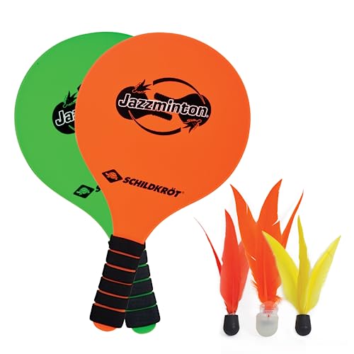 Schildkröt Jazzminton Set, 2 Raquetas, 3 Birdies, Pelota LED para Jugar de Noche, Juego de Raquetas...