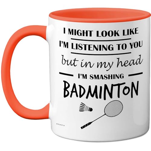 Stuff4 Taza de bádminton Gifts con texto en inglés 'In My Head', regalo divertido para los amantes...