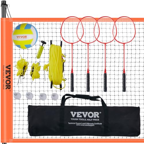 VEVOR Juego de Voleibol y bádminton, Red de bádminton portátil al Aire Libre, Postes de Acero de...
