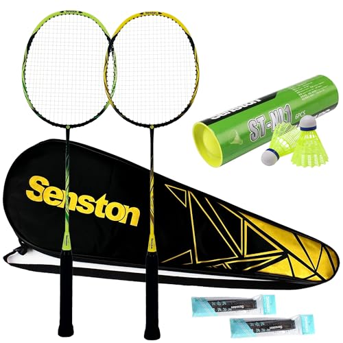 Senston Juego de raquetas de bádminton de grafito, peso ligero, color amarillo y verde