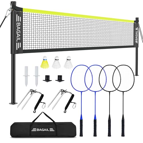 BAGAIL Juego de Bádminton para Exterior - Tamaño Oficial 20 pies x 5 pies, 4 Raquetas, 3 Pelotas...