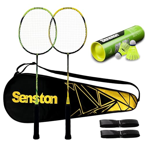 Senston Juego de raquetas de bádminton de grafito, peso ligero, color amarillo y verde