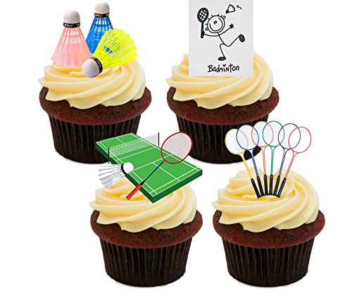 Decoración comestible para cupcakes de bádminton, oblea de pie para decoración de tartas (paquete...