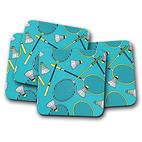 Juego de 4 posavasos de bádminton Cool – Raqueta Shuttlecock Deportes Divertido tenis regalo...